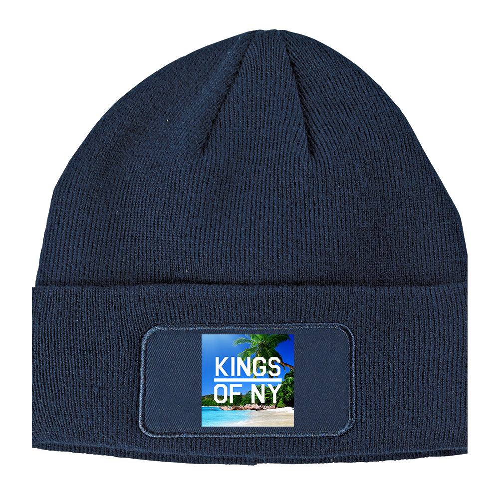 Beach Vacation Box Logo Winter Knit Adult Beanie Hat Navy Blue
