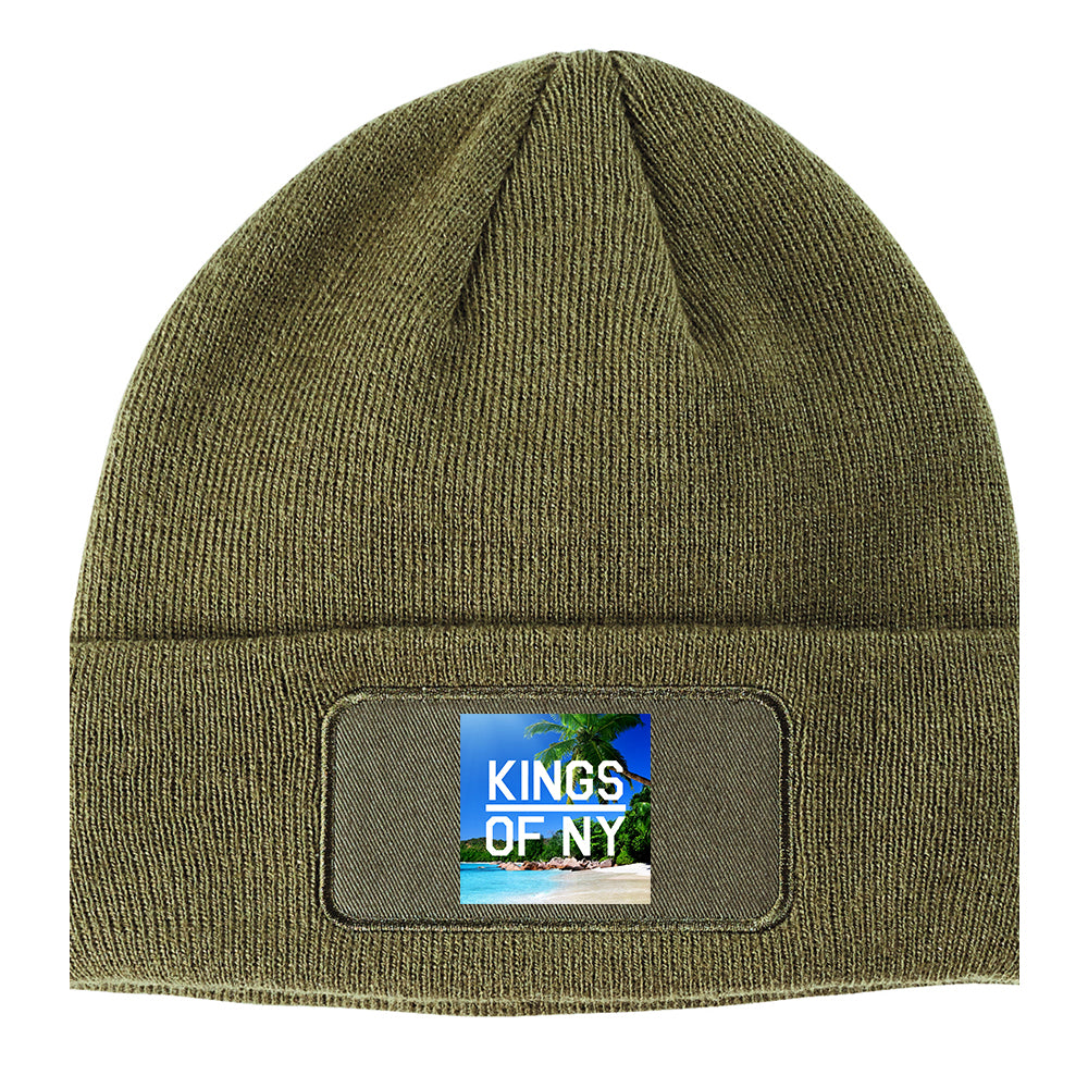 Beach Vacation Box Logo Winter Knit Adult Beanie Hat Olive Green