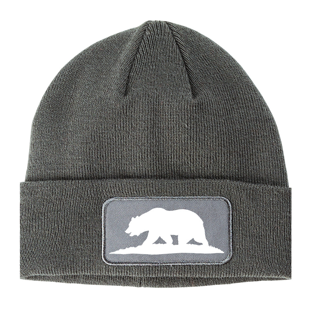 Bear Logo California Republic Winter Knit Adult Beanie Hat Grey