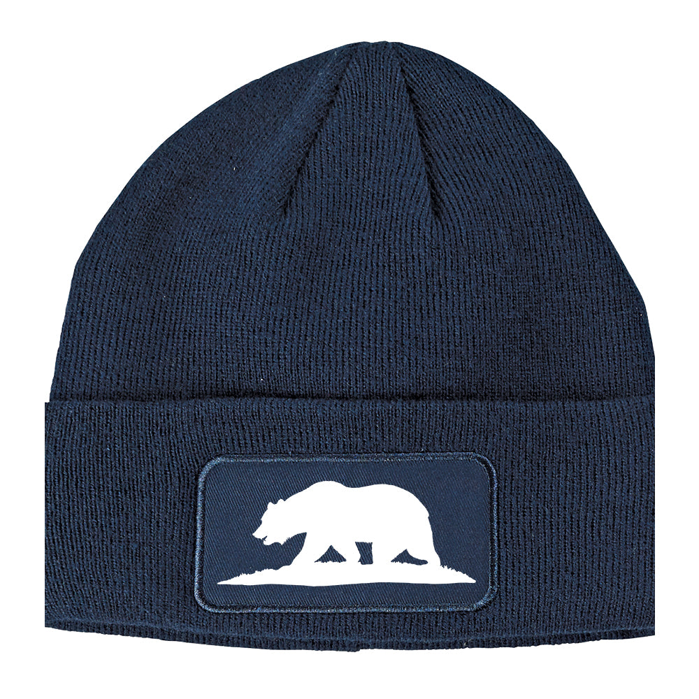 Bear Logo California Republic Winter Knit Adult Beanie Hat Navy Blue