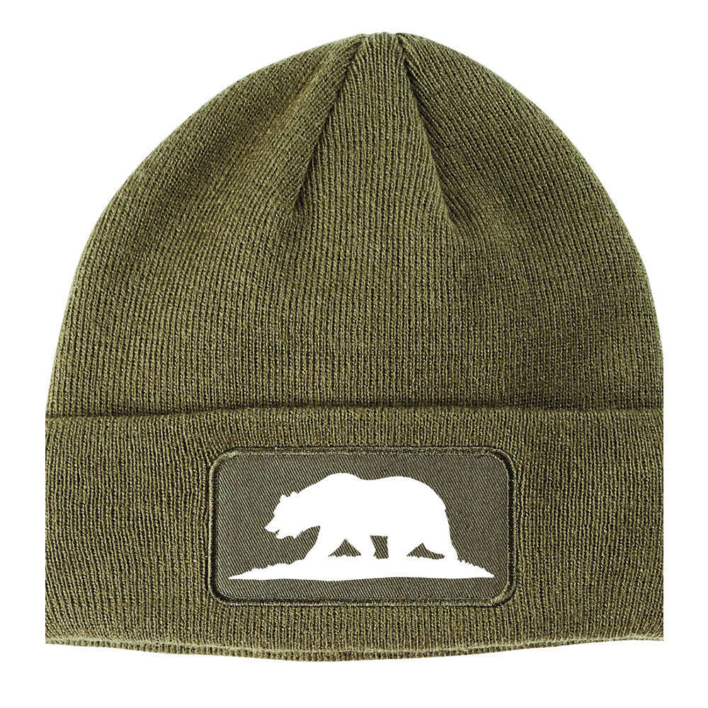 Bear Logo California Republic Winter Knit Adult Beanie Hat Olive Green