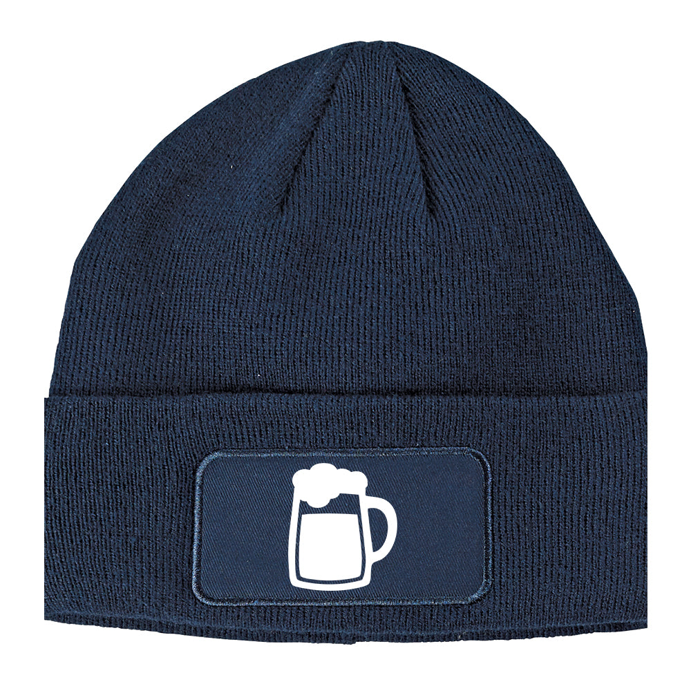 Beer Mug Pint Drinking Winter Knit Adult Beanie Hat Navy Blue