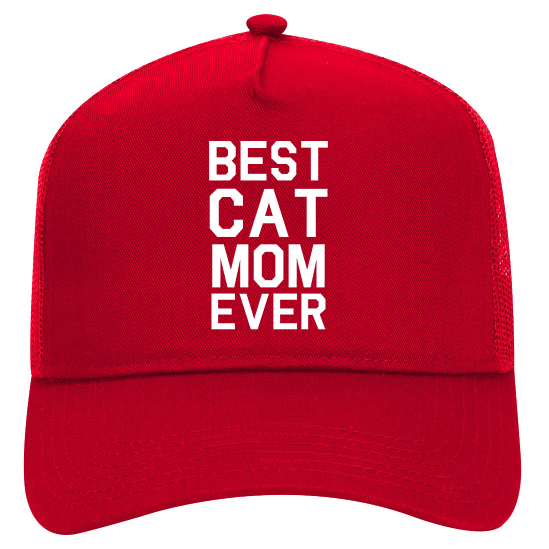 Best Cat Mom Ever Mens Mesh Trucker Hat Red