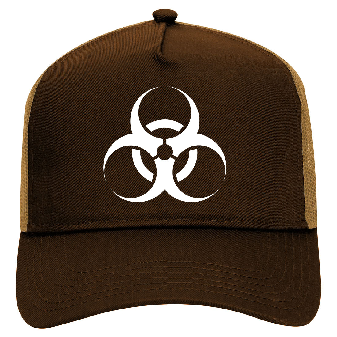 Biohazard Symbol Mens Mesh Trucker Hat Brown