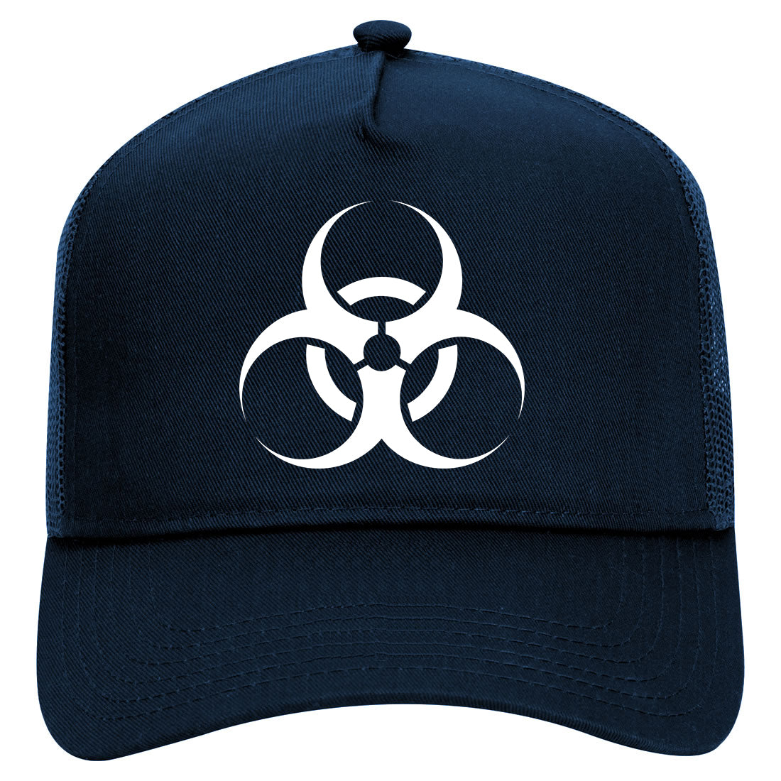 Biohazard Symbol Mens Mesh Trucker Hat Navy Blue
