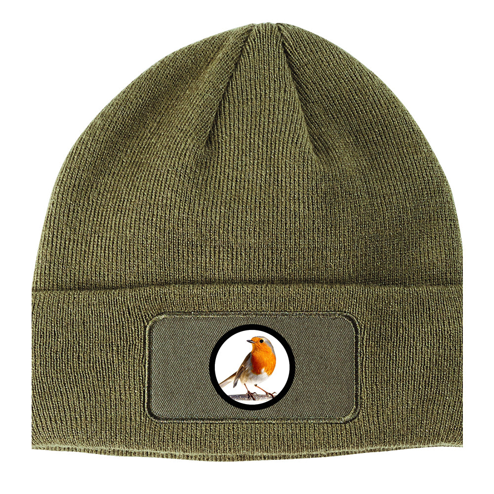 Bird Winter Knit Adult Beanie Hat Olive Green