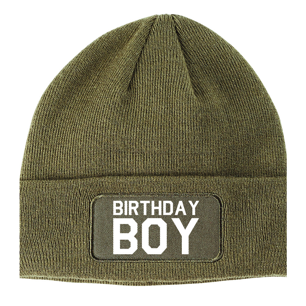 Birthday Boy Winter Knit Adult Beanie Hat Olive Green