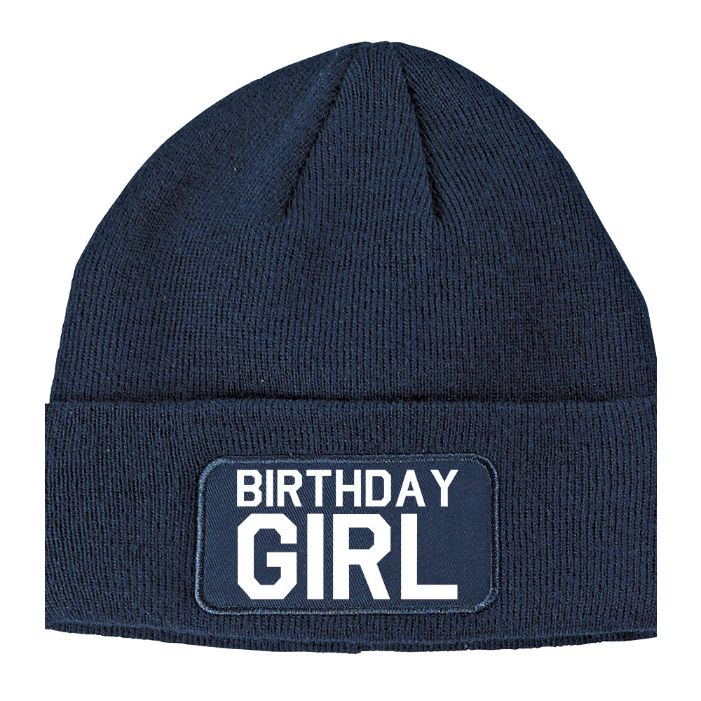Birthday Girl Winter Knit Adult Beanie Hat Navy Blue