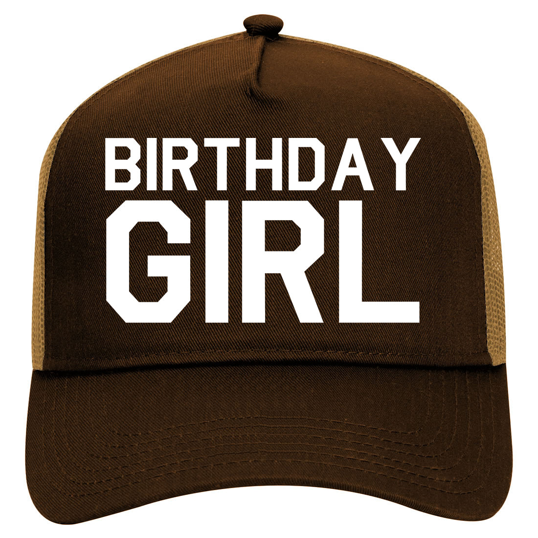 Birthday Girl Mens Mesh Trucker Hat Brown