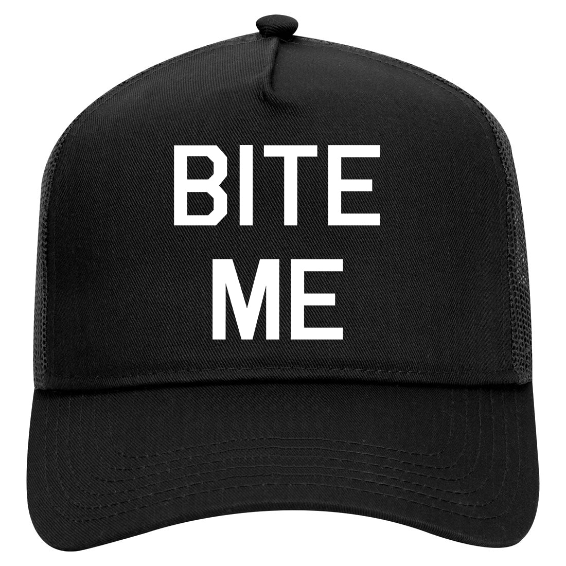 Bite Me Mens Mesh Trucker Hat Black