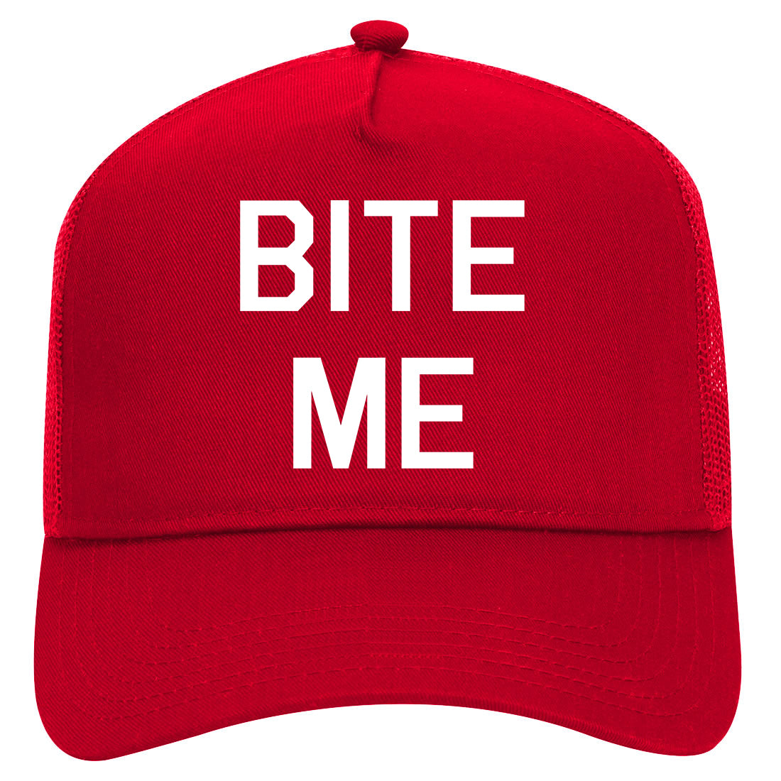 Bite Me Mens Mesh Trucker Hat Red