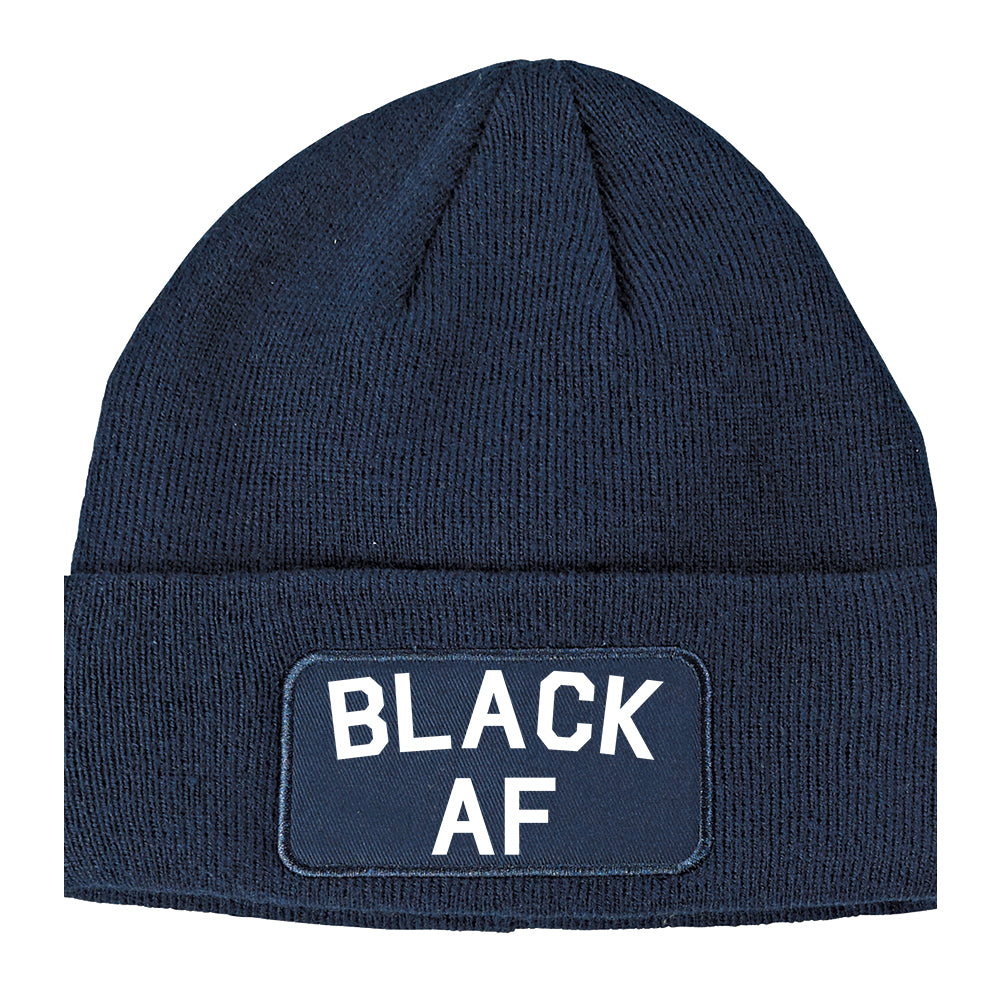 Black AF Winter Knit Adult Beanie Hat Navy Blue