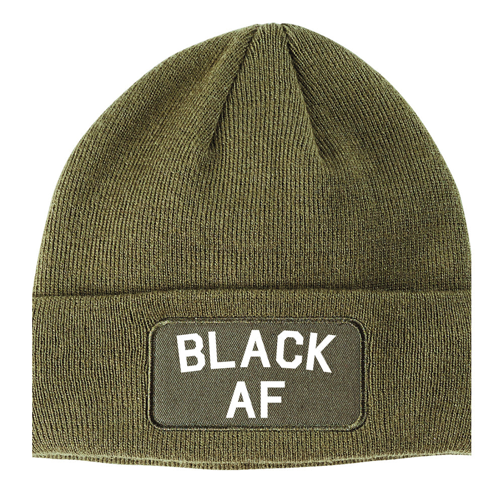 Black AF Winter Knit Adult Beanie Hat Olive Green