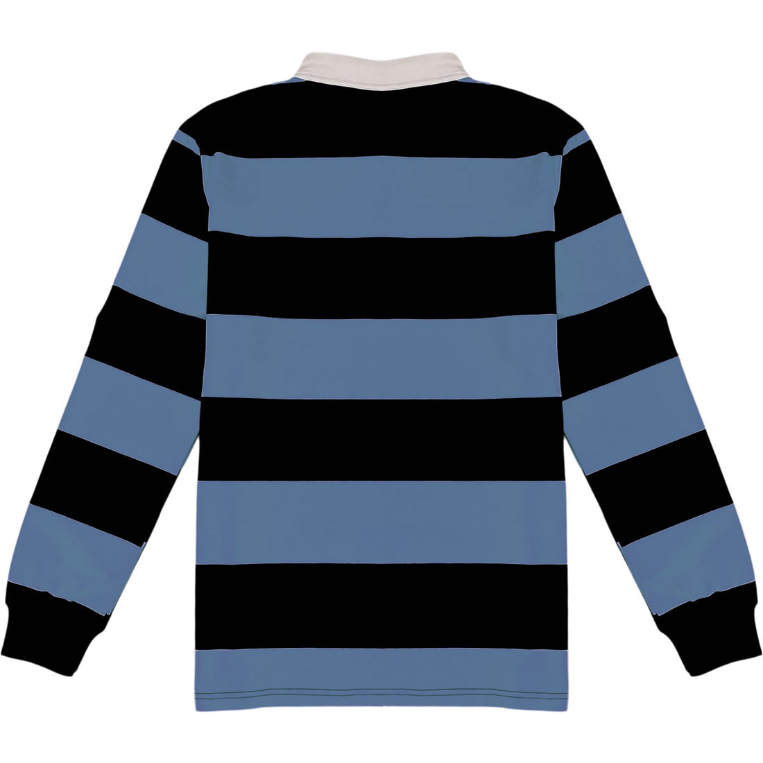 Black and Light Blue Striped Men's Long Sleeve Rugby Shirt Back