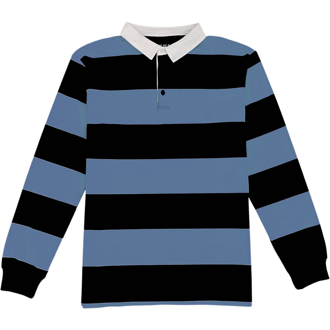 Black and Light Blue Striped Men's Long Sleeve Rugby Shirt