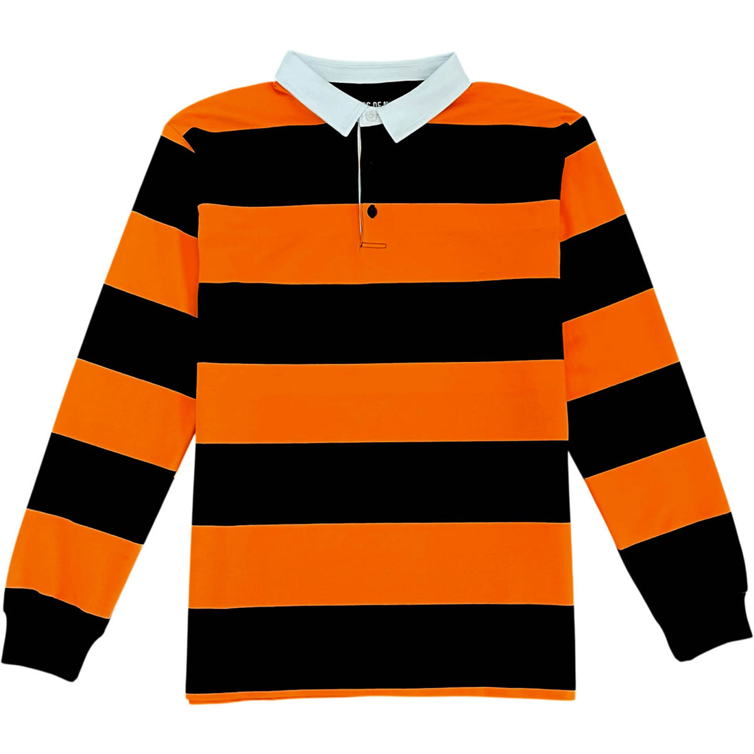 Black and Orange Comfortable Stretch Striped Men's Rugby Shirt