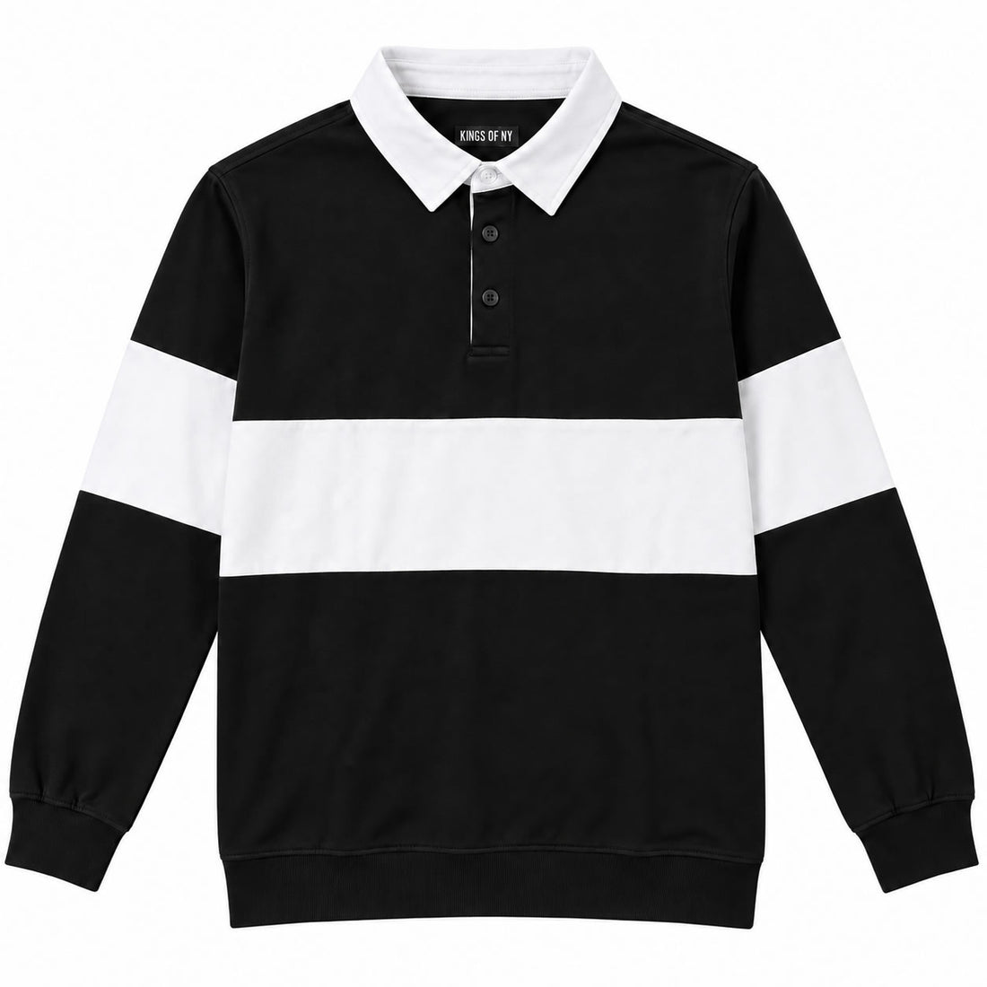 Black And White Striped Men’s Rugby Pullover Shirt