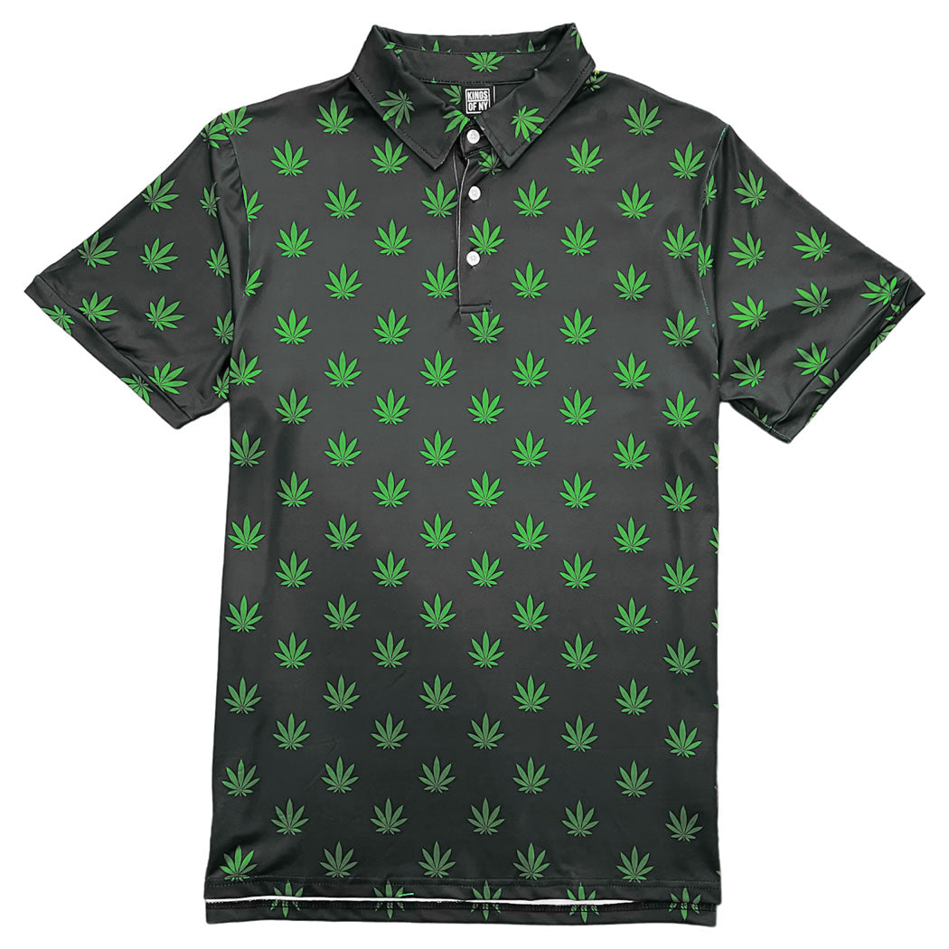Black Green Weed Leaf Men's Polo Golf Shirt