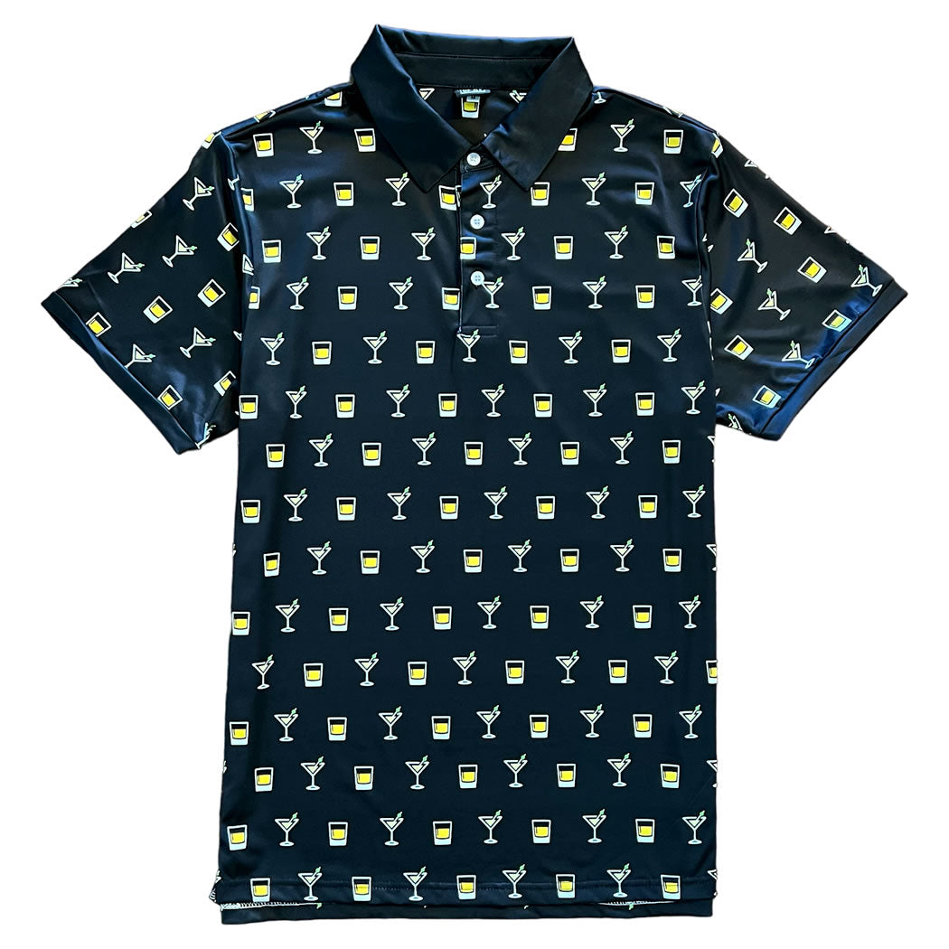 Black Martini And Whiskey Print Mens Golf Short Sleeve Polo Shirt ...