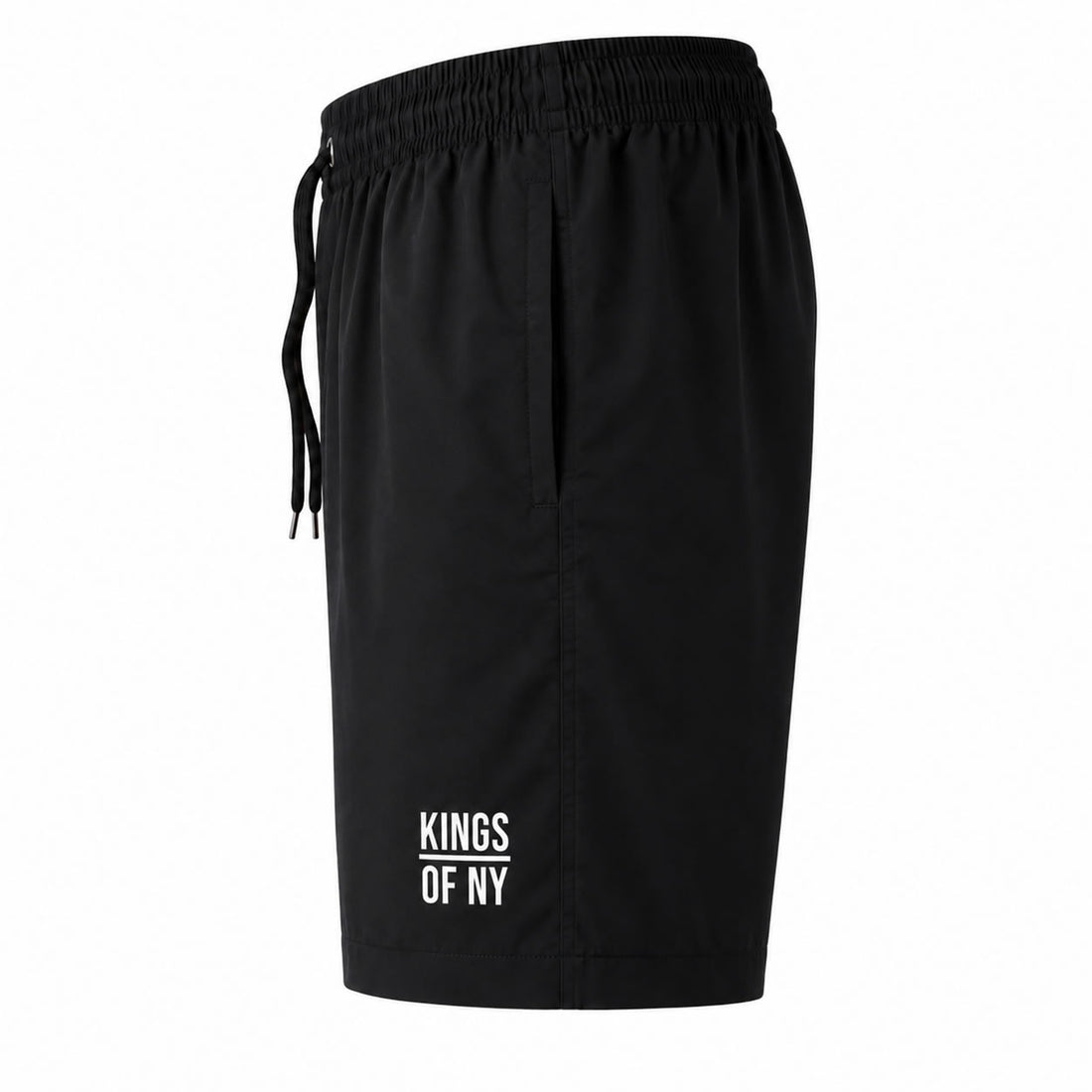 Black Men's Casual Woven Drawstring Shorts Side Pockets and kings of ny logo