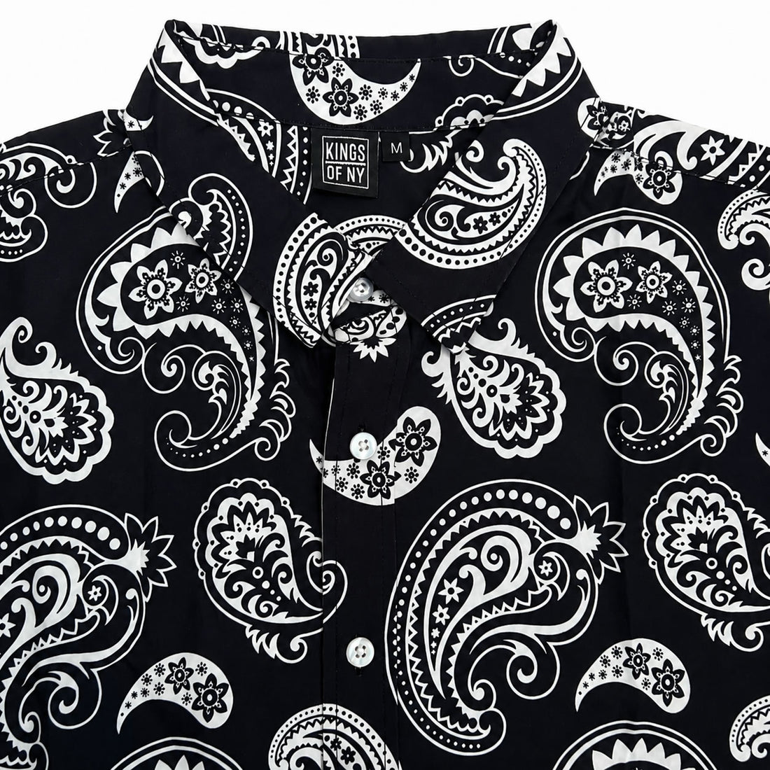 Black Paisley Print Men's Short Sleeve Button Down Shirt Brand Collar