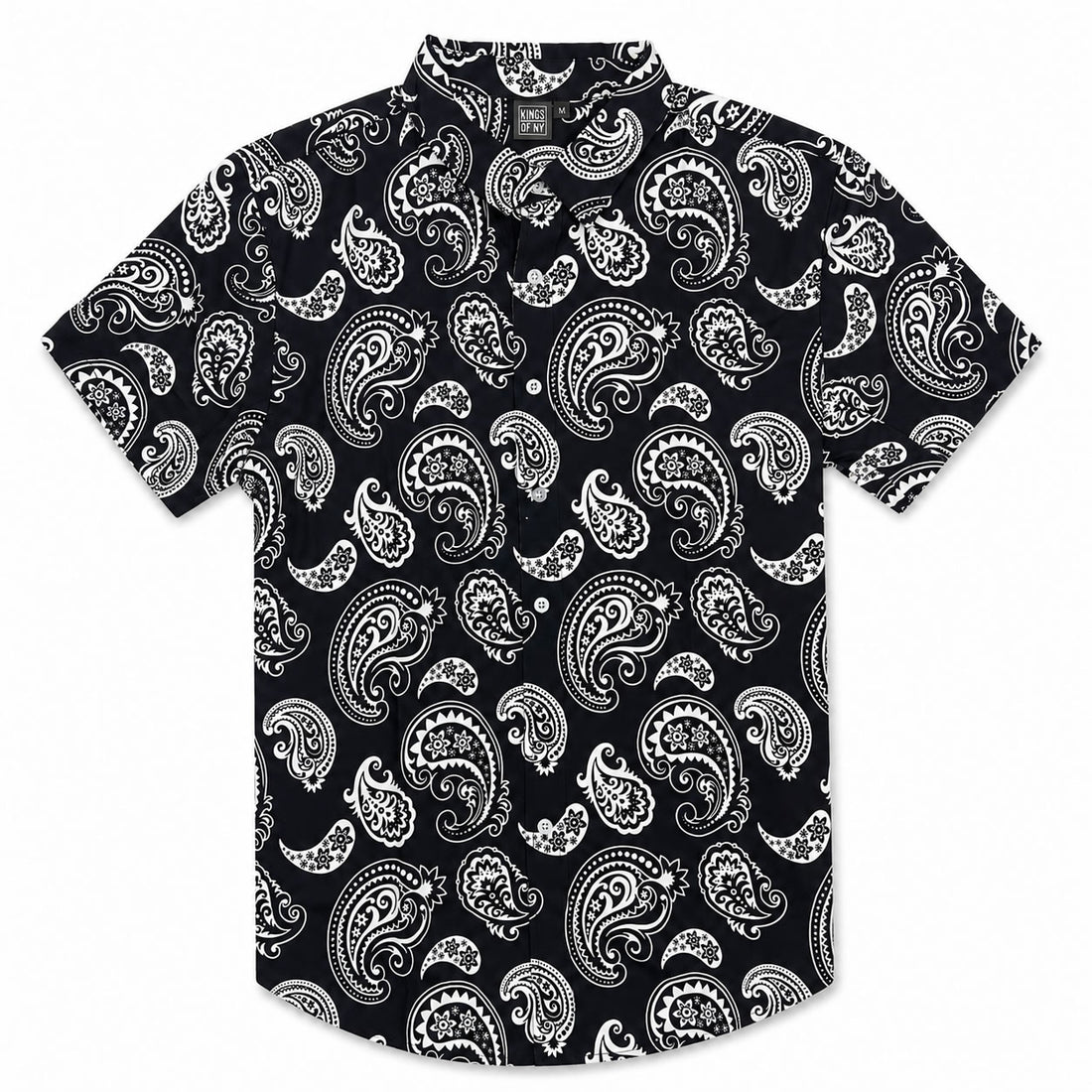 Black Paisley Print Men's Short Sleeve Button Down Shirt