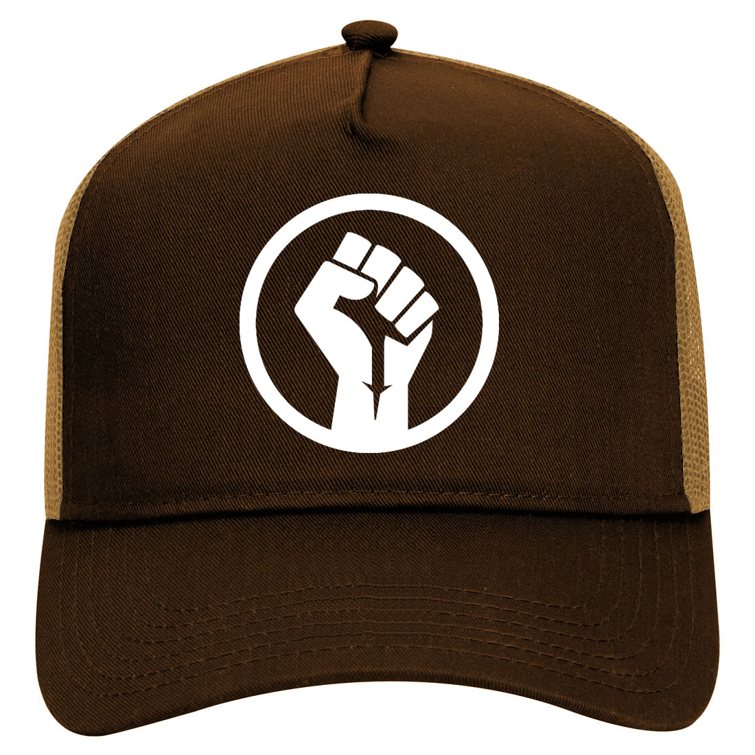 Black Power Fist Mens Mesh Trucker Hat Brown