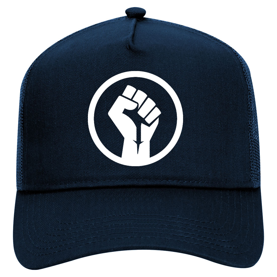 Black Power Fist Mens Mesh Trucker Hat Navy Blue