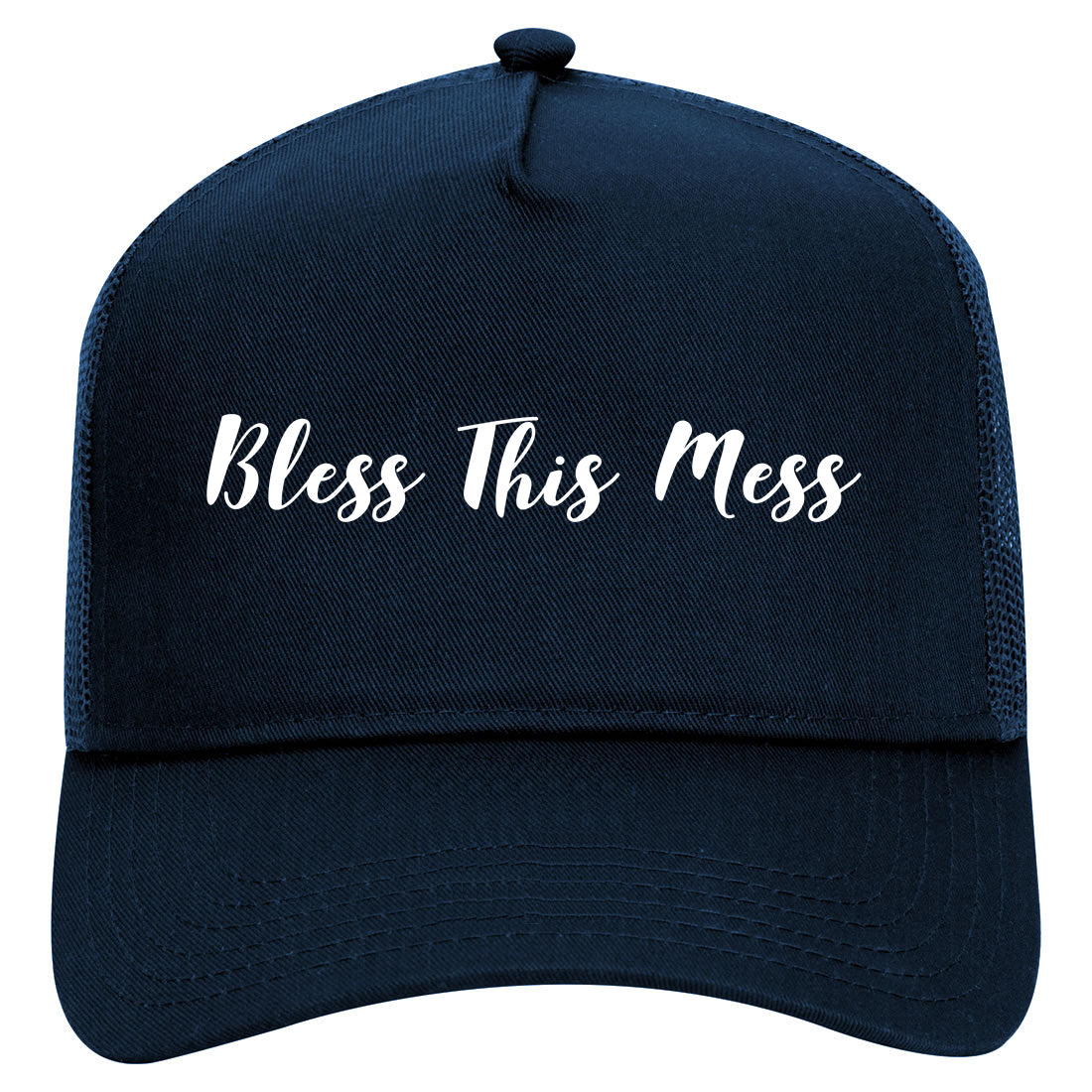 Bless This Mess Mens Mesh Trucker Hat Navy Blue