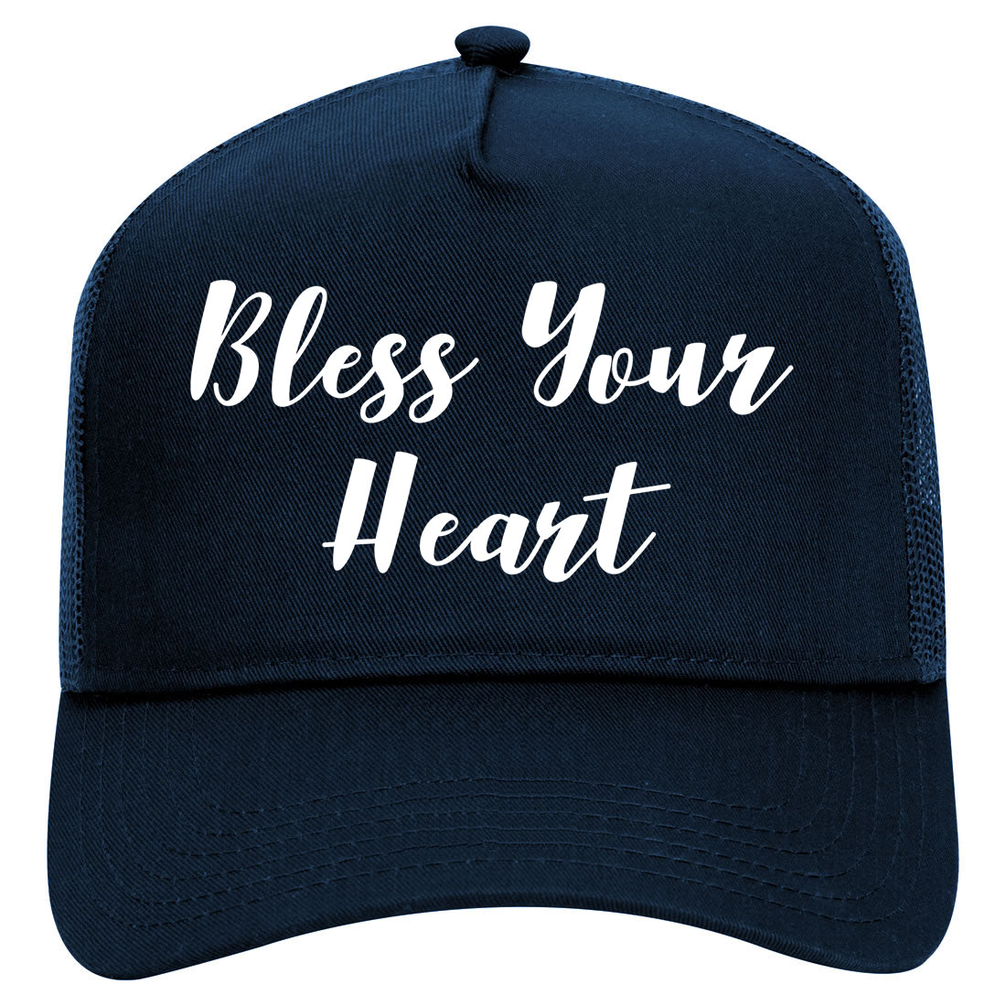 Bless Your Heart Mens Mesh Trucker Hat Navy Blue