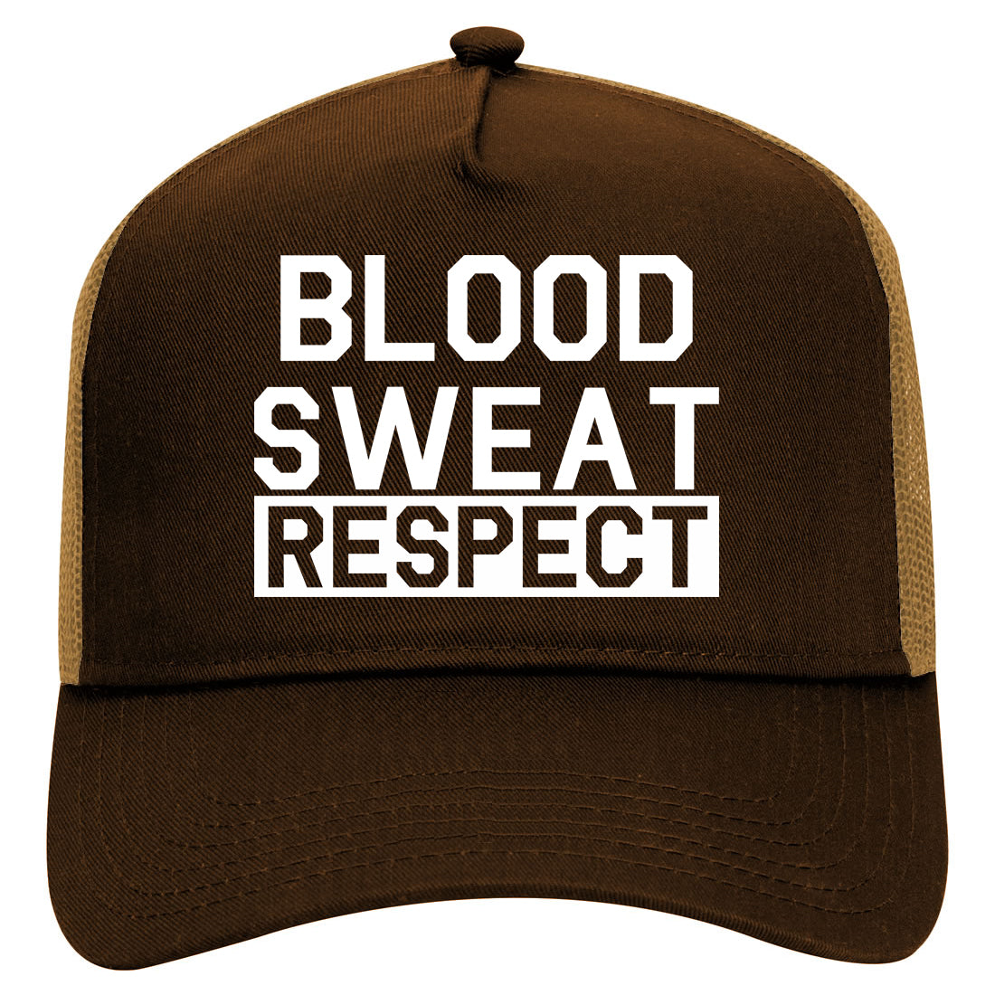Blood Sweat Respect Gym Workout Mens Mesh Trucker Hat Brown