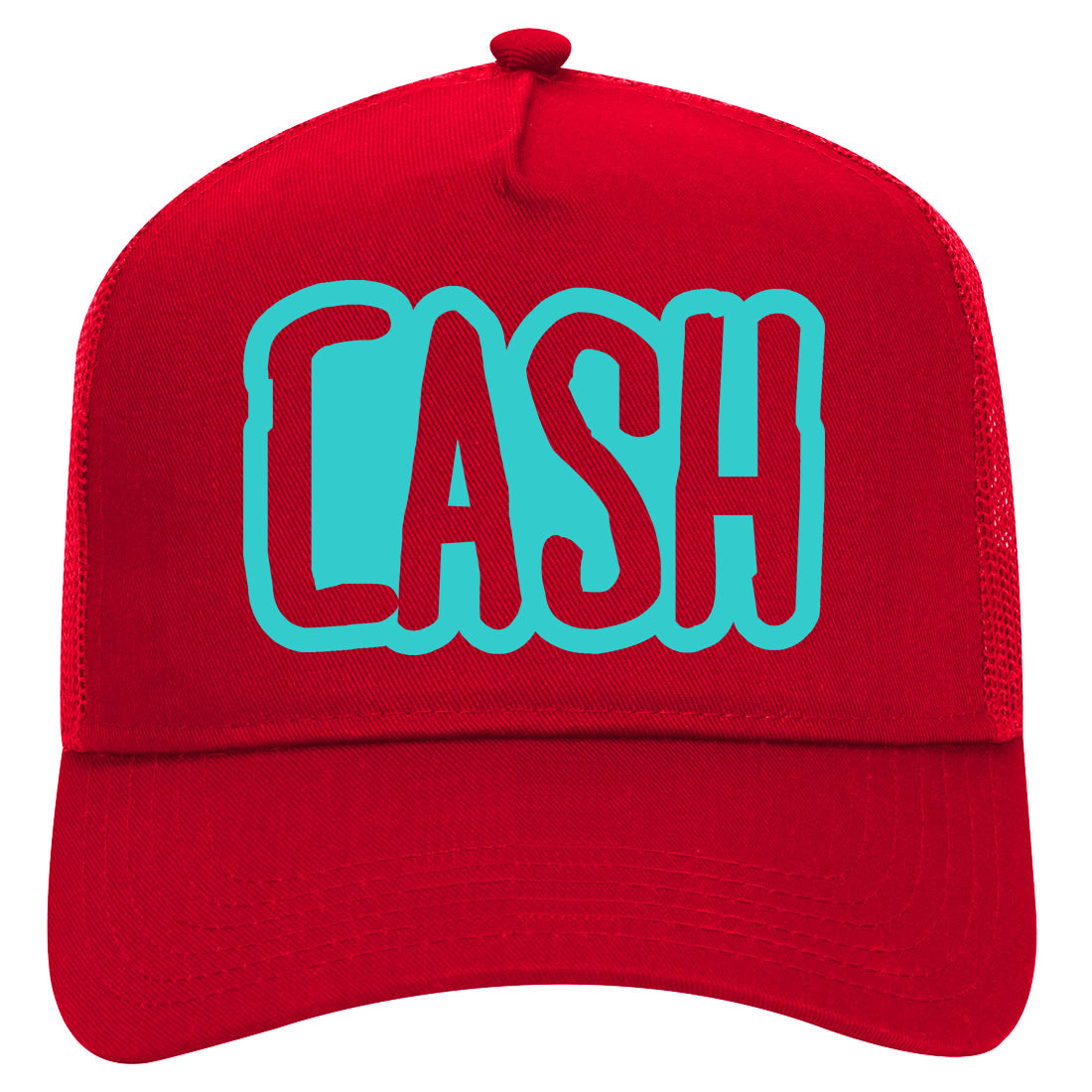 Blue CASH Mens Mesh Trucker Hat Red