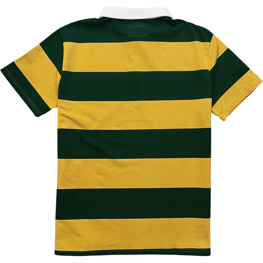 Blue Green Yellow Striped Short Sleeve Men's Rugby Shirt Back