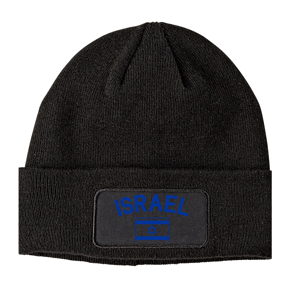 Blue Israel With Israeli Flag Star Winter Knit Adult Beanie Hat Black