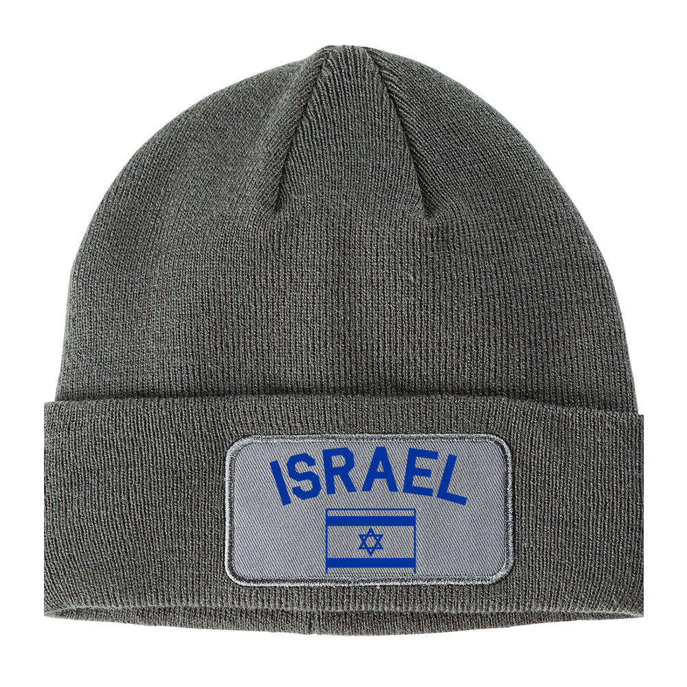 Blue Israel With Israeli Flag Star Winter Knit Adult Beanie Hat Grey