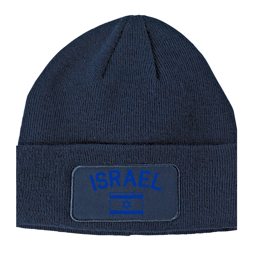 Blue Israel With Israeli Flag Star Winter Knit Adult Beanie Hat Navy Blue