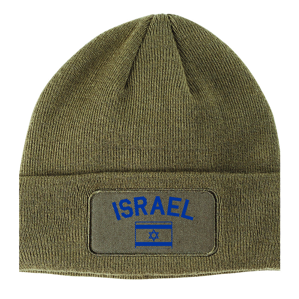 Blue Israel With Israeli Flag Star Winter Knit Adult Beanie Hat Olive Green