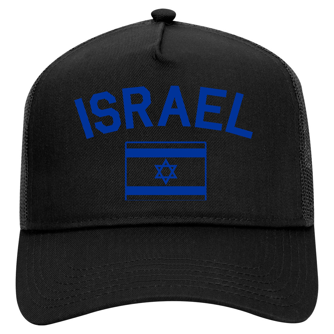 Blue Israel With Israeli Flag Star Mens Mesh Trucker Hat Black