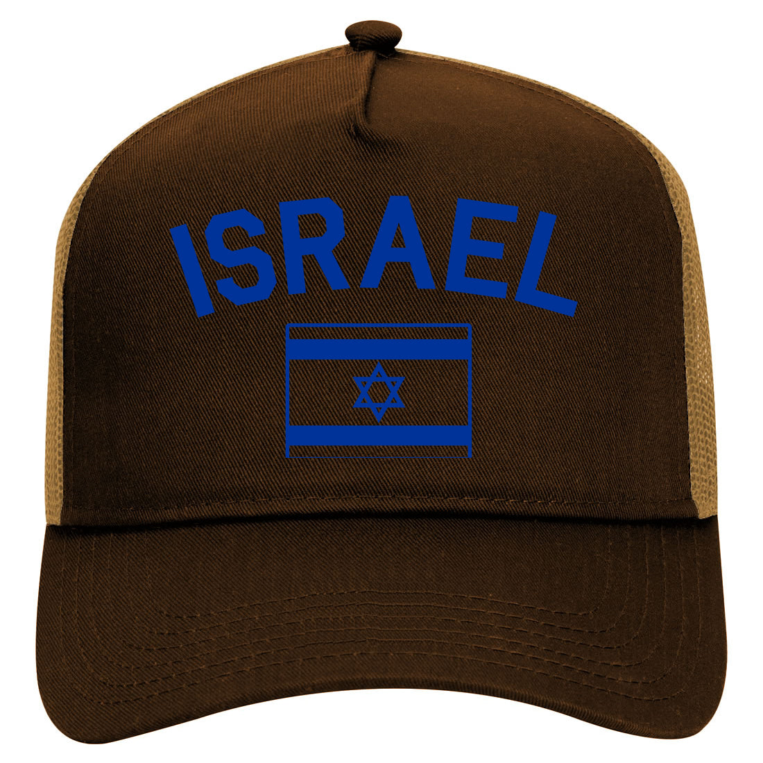 Blue Israel With Israeli Flag Star Mens Mesh Trucker Hat Brown