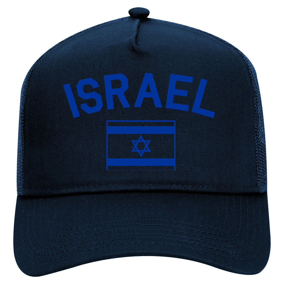 Blue Israel With Israeli Flag Star Mens Mesh Trucker Hat Navy Blue