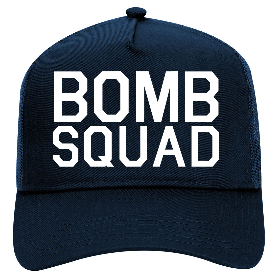Bomb Squad Mens Mesh Trucker Hat Navy Blue