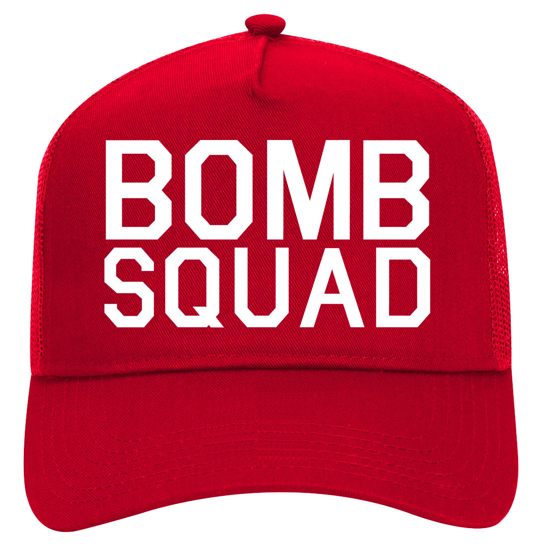 Bomb Squad Mens Mesh Trucker Hat Red
