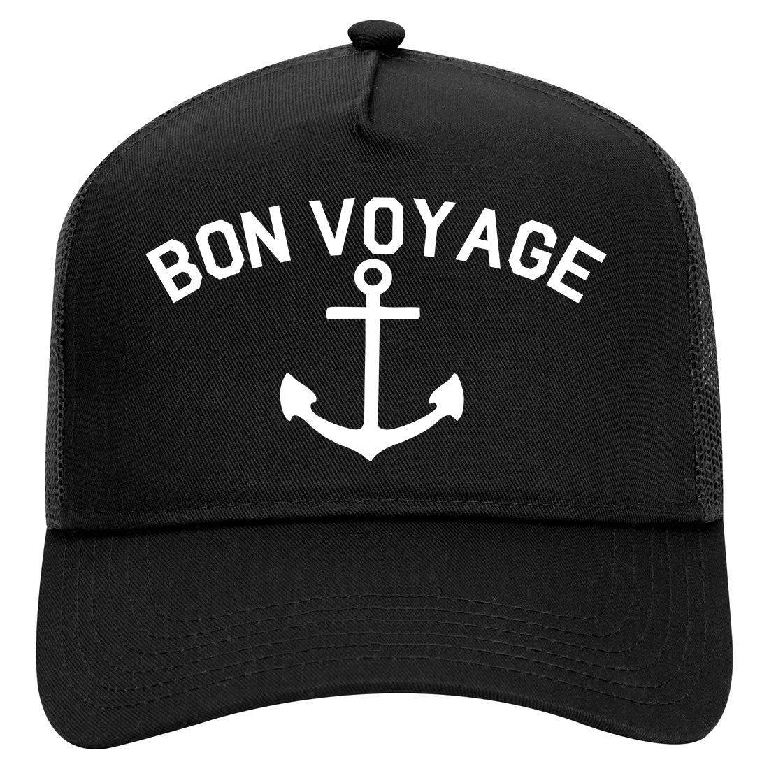Bon Voyage Anchor Boat Mens Mesh Trucker Hat Black
