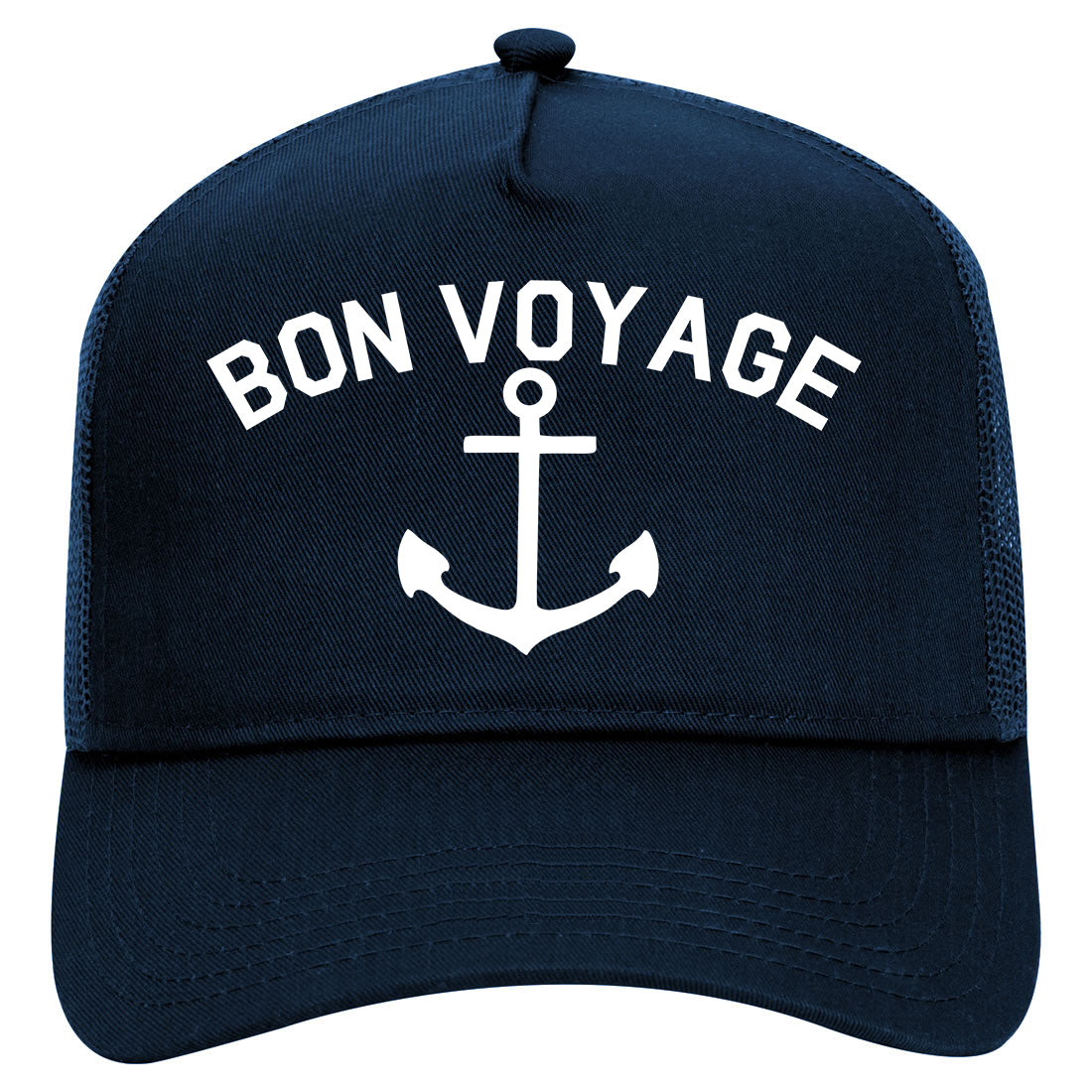 Bon Voyage Anchor Boat Mens Mesh Trucker Hat Navy Blue