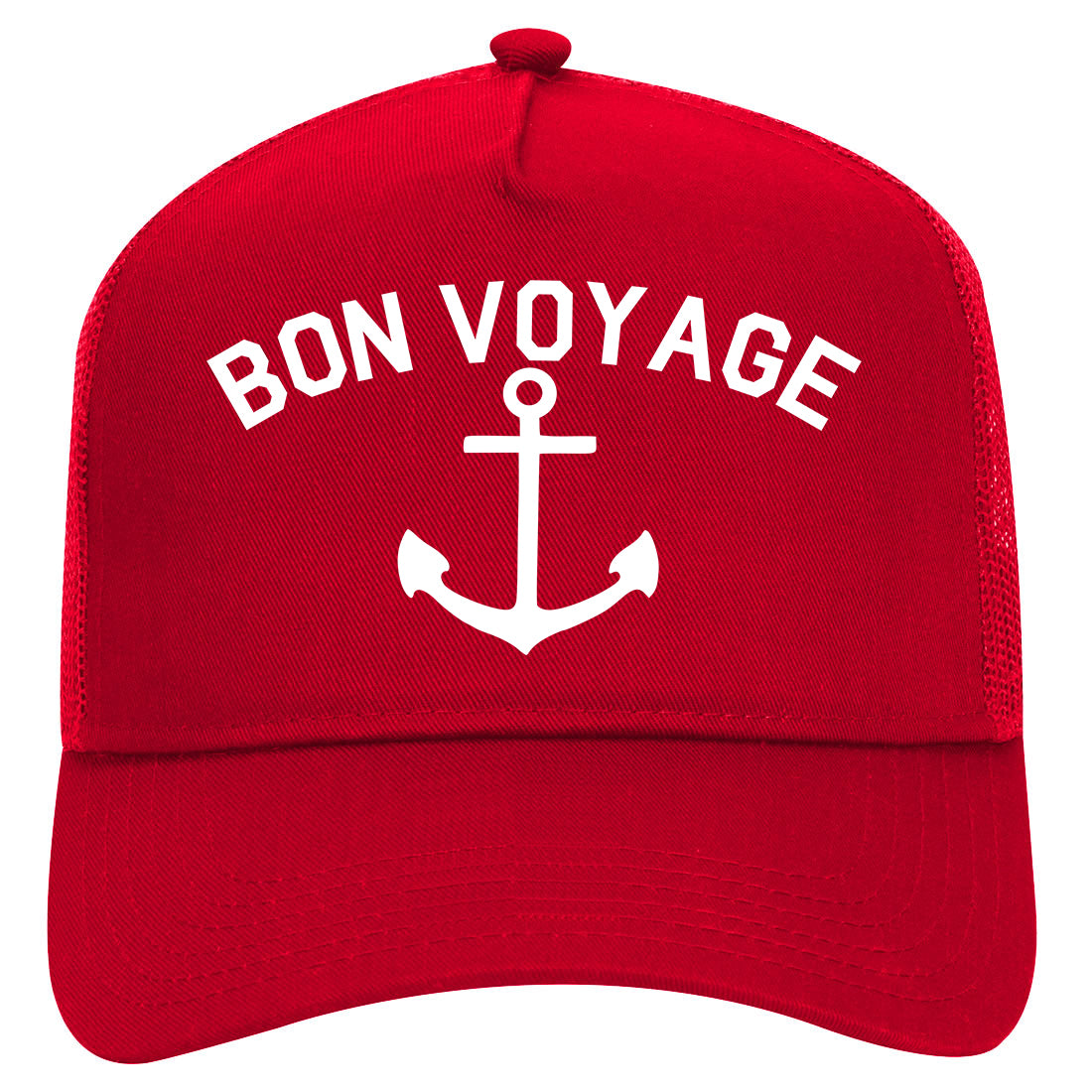 Bon Voyage Anchor Boat Mens Mesh Trucker Hat Red