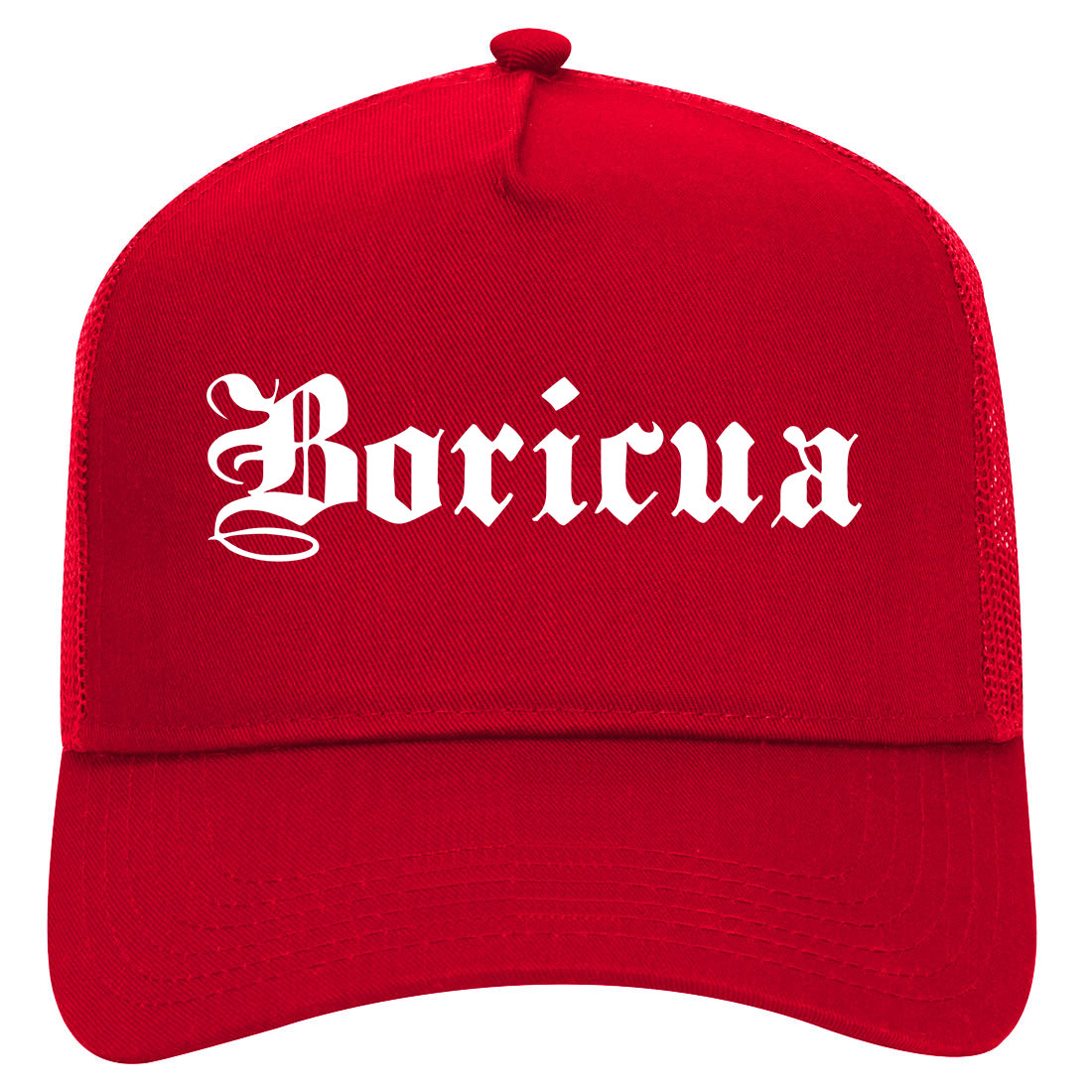 Boricua Old English Puerto Rican Mens Mesh Trucker Hat Red