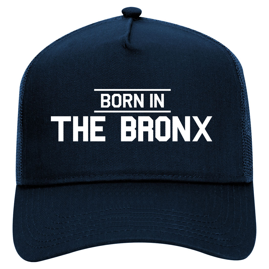 Born In The Bronx NY Mens Mesh Trucker Hat Navy Blue