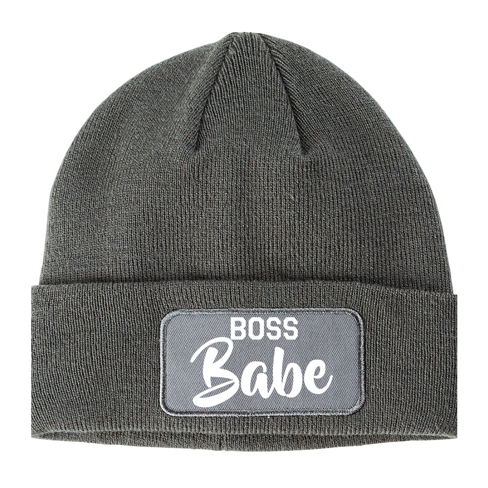 Boss Babe Winter Knit Adult Beanie Hat Grey
