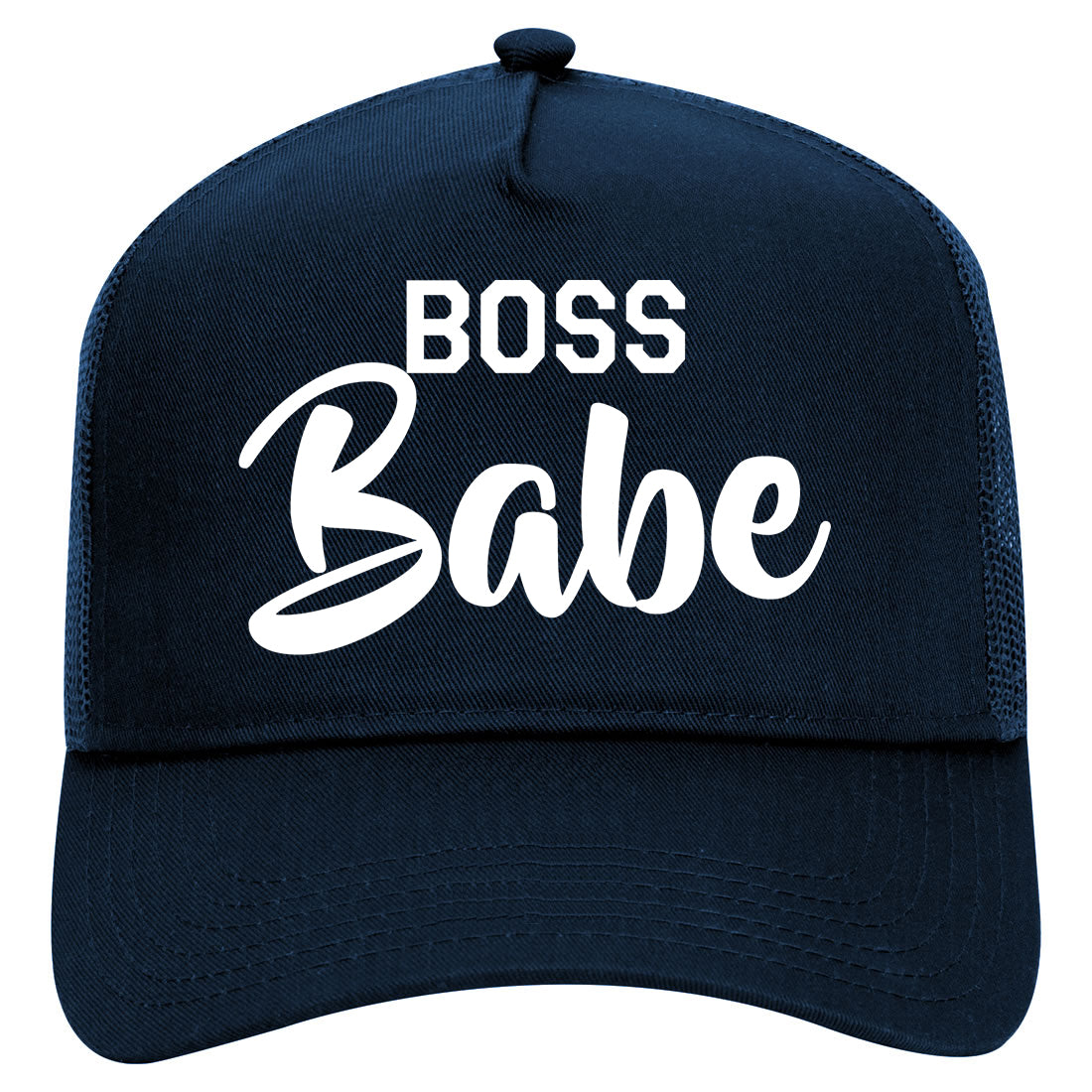 Boss Babe Mens Mesh Trucker Hat Navy Blue