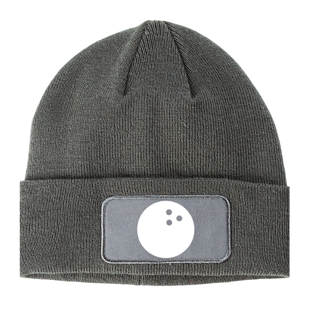 Bowling Ball Winter Knit Adult Beanie Hat Grey